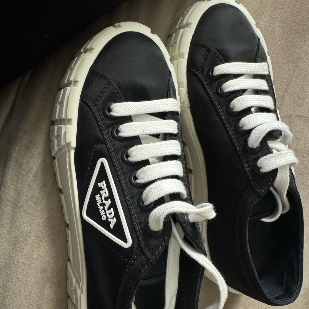 Prada Black Sneakers with White Laces